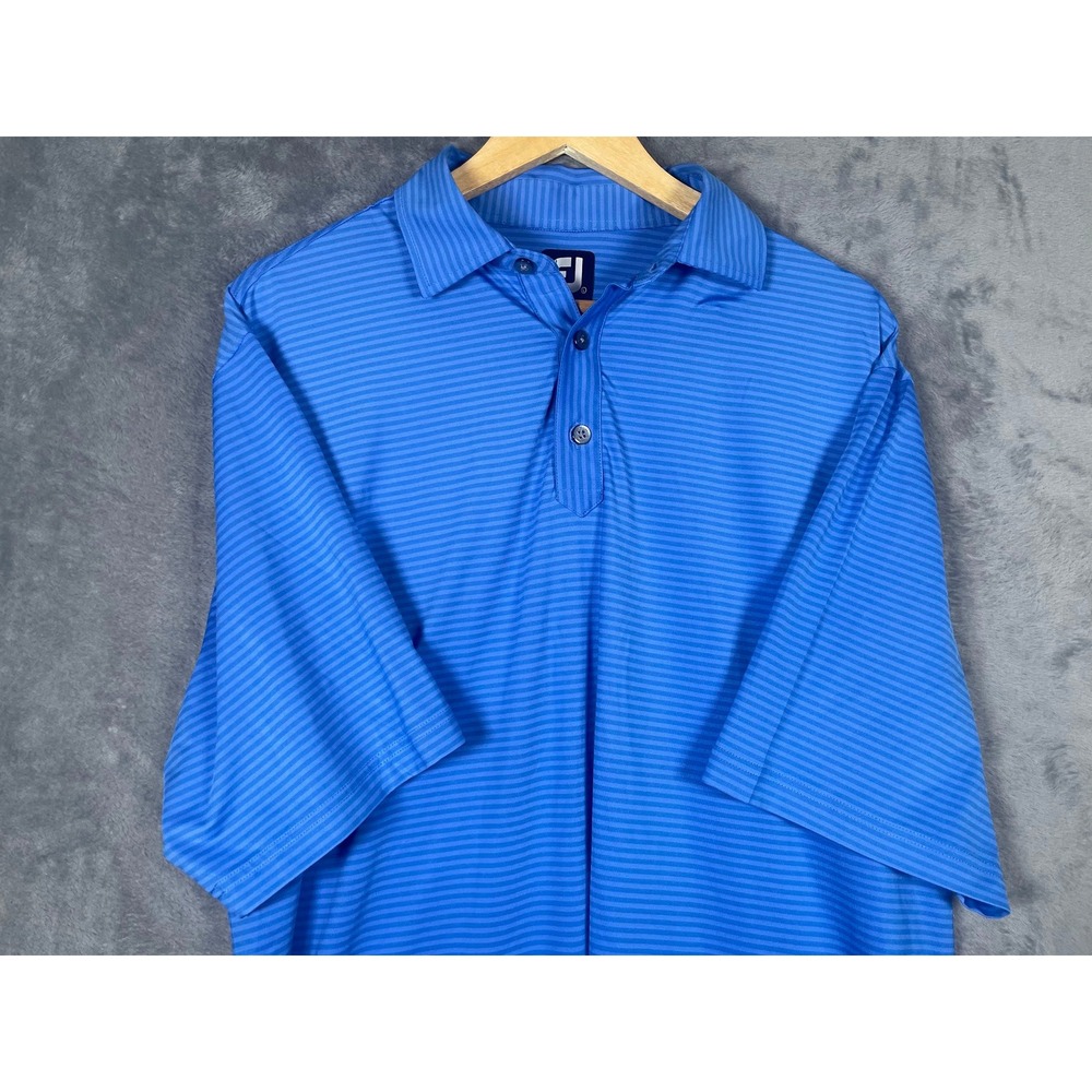 FootJoy Mens ProDry Striped Golf Polo Shirt Blue Short Sleeve Large FJ